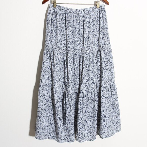 Madewell Button-Front Tiered Maxi Skirt in Florentine Floral Ditsy Blue Sz Small - Picture 11 of 12